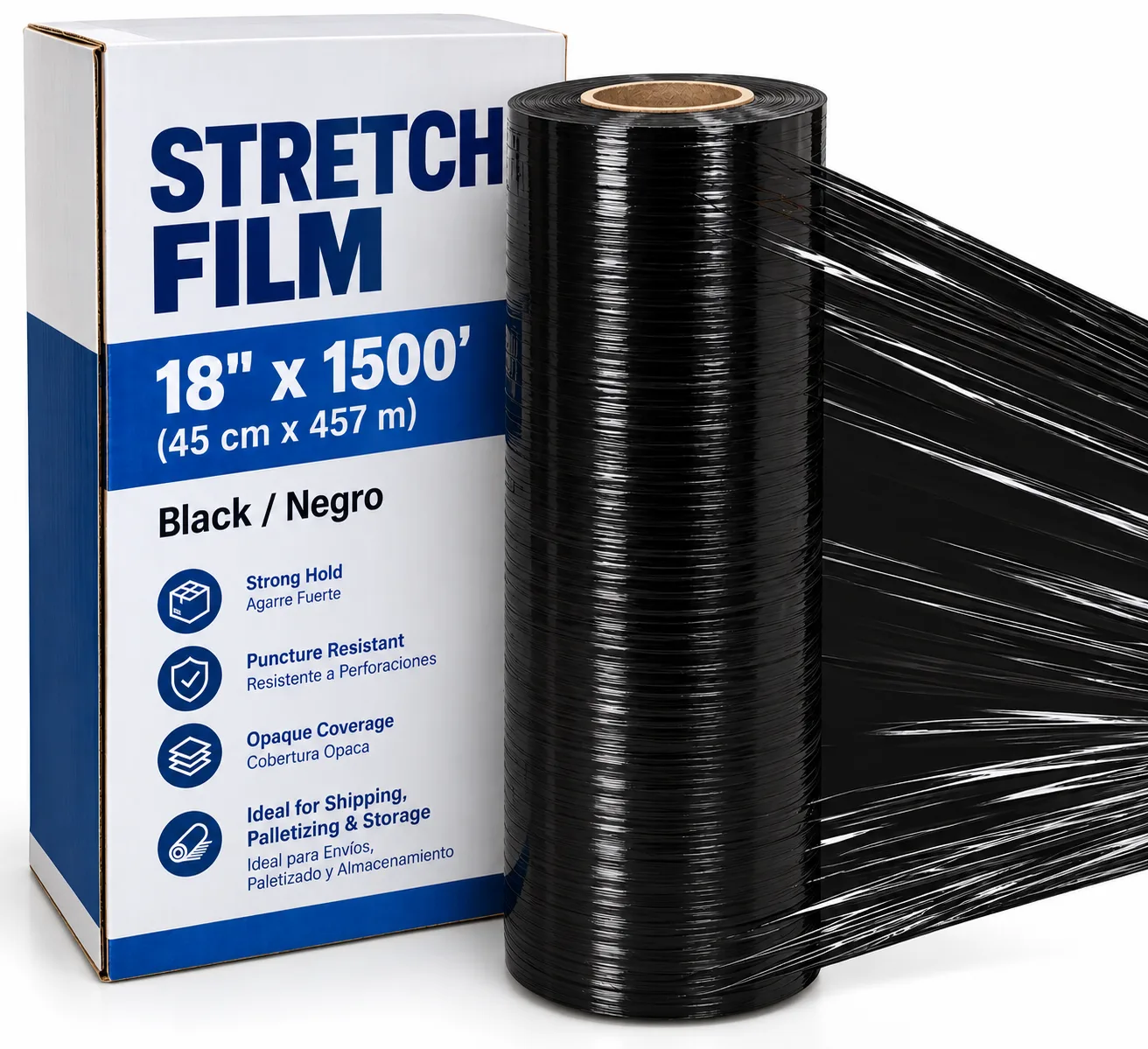 Plástico stretch film 18"x1500' — Negro