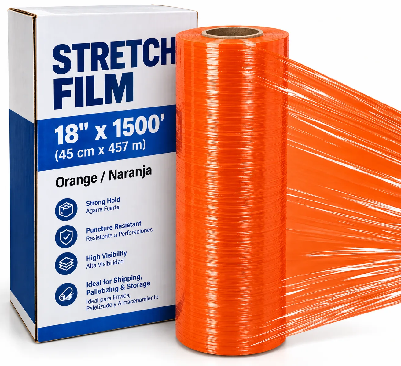 Plástico stretch film 18"x1500' — Naranja