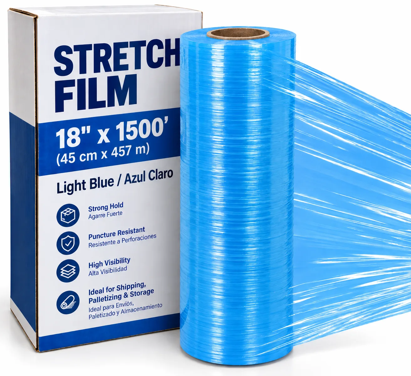 Plástico stretch film 18"x1500' — Azul claro