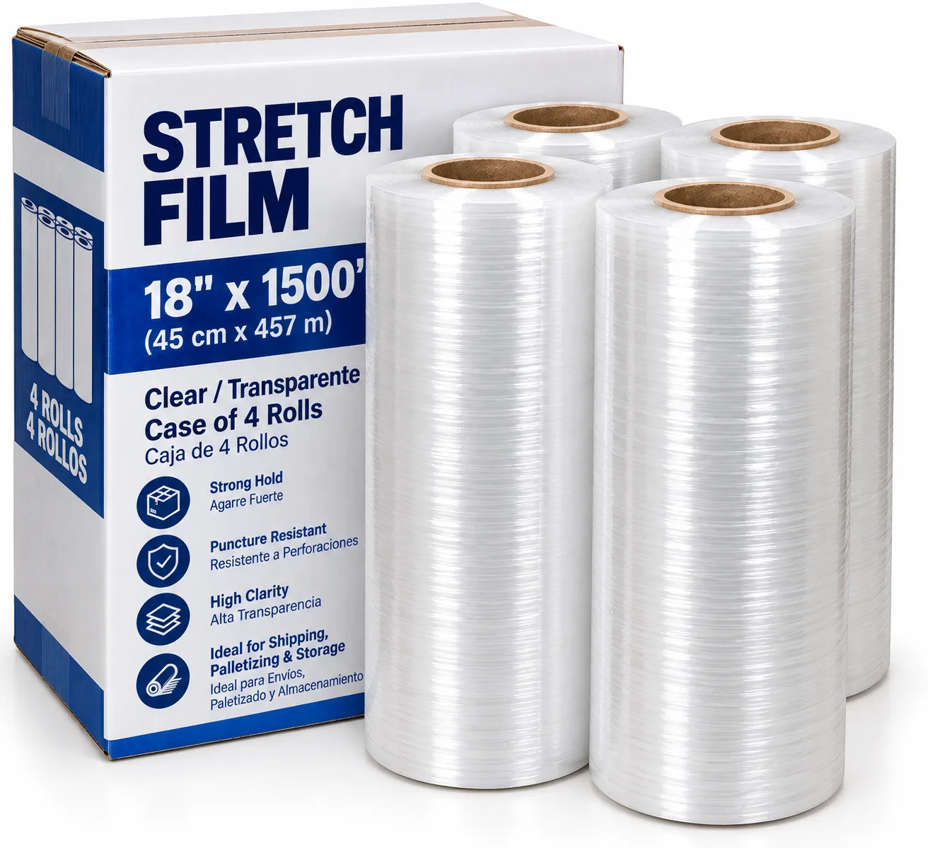 Plástico stretch film 18"x1500' — Transparente (caja de 4)