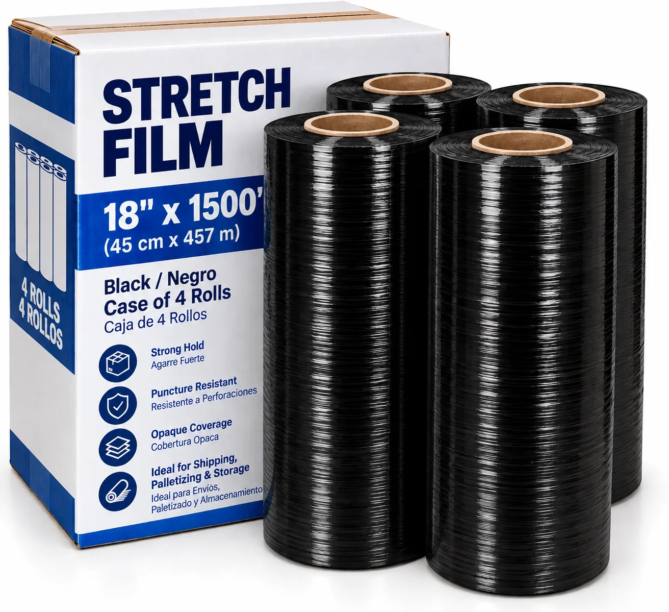 Plástico stretch film 18"x1500' — Negro (caja de 4)