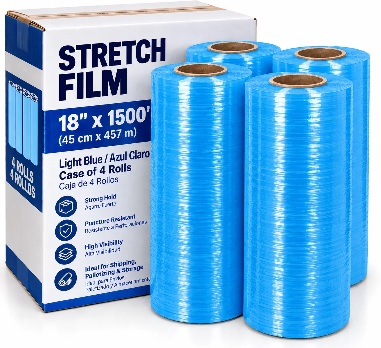 Plástico stretch film 18"x1500' — Azul claro (caja de 4)
