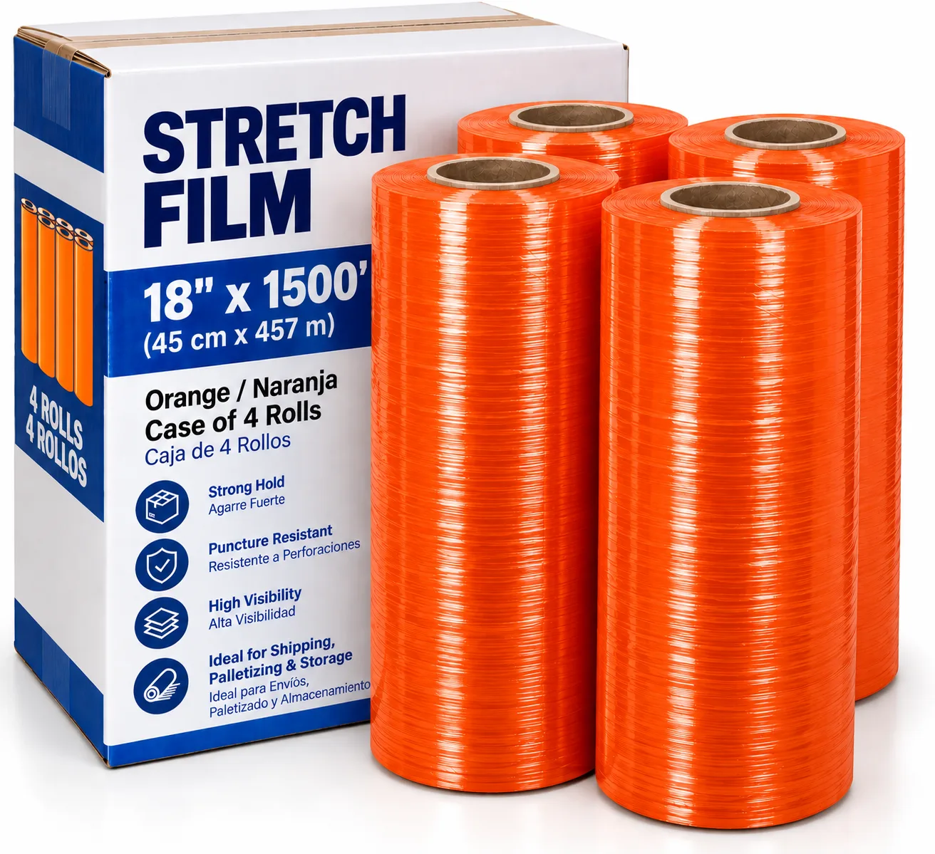 Plástico stretch film 18"x1500' — Naranja (caja de 4)