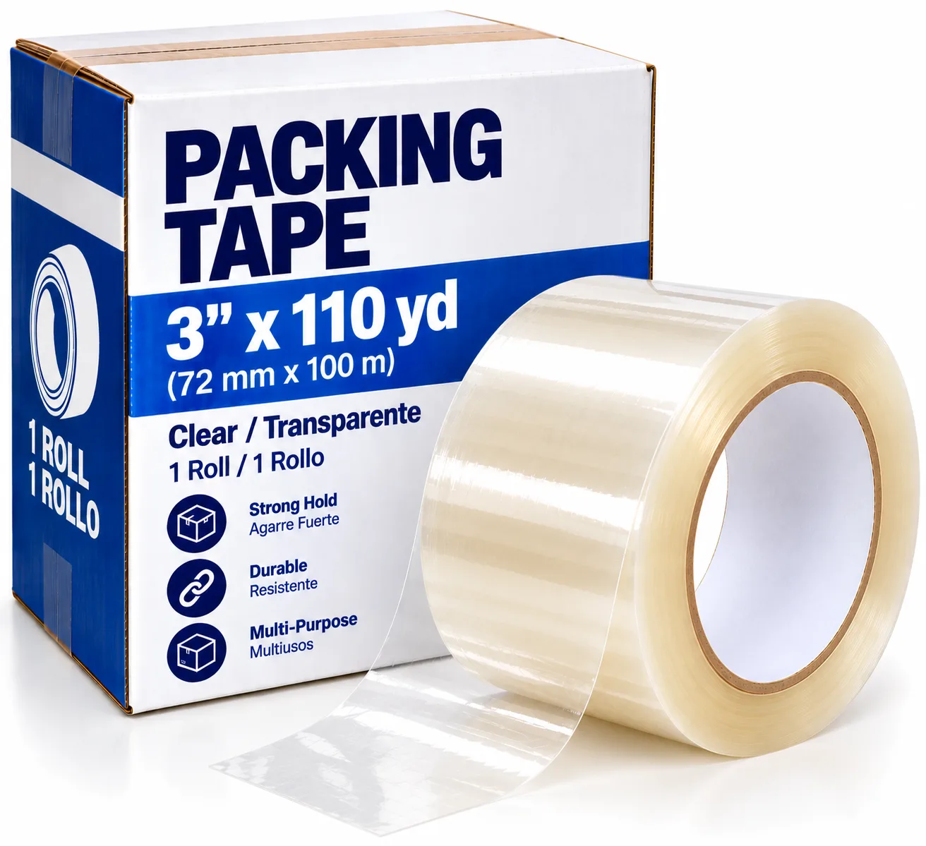 Cinta de embalaje 3"x110yd — Transparente