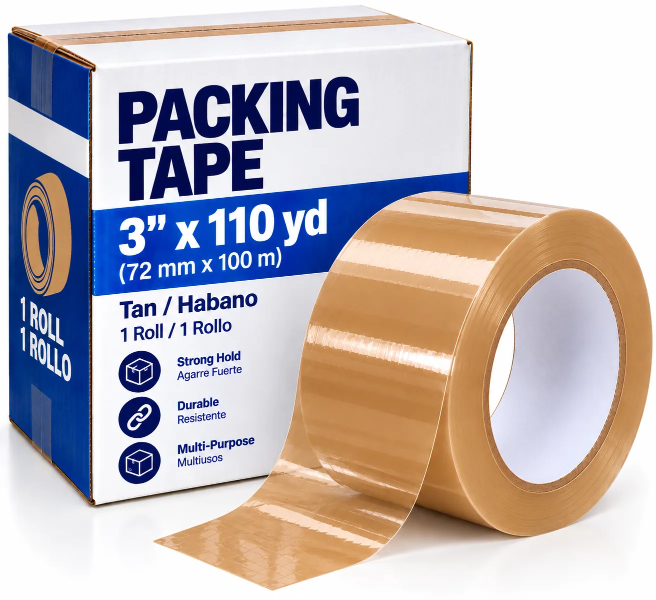 Cinta de embalaje 3"x110yd — Tan