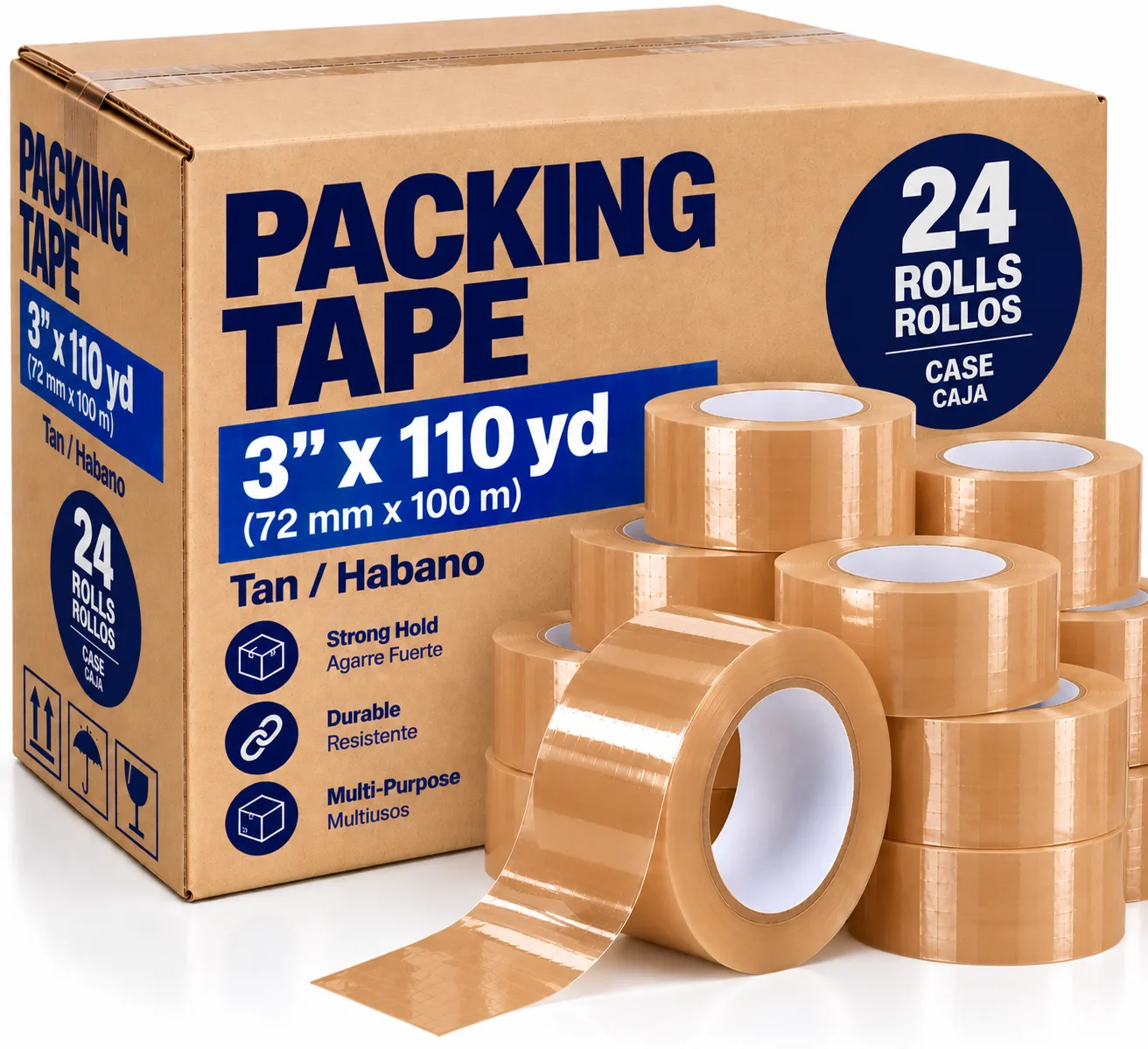 Cinta de embalaje 3"x110yd — Tan (caja de 24)