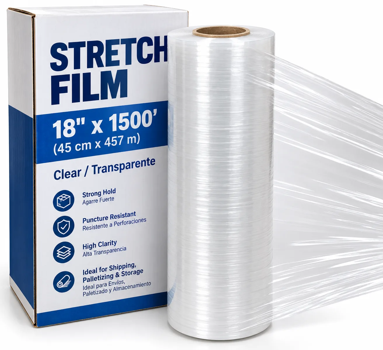Plástico stretch film 18"x1500' — Transparente